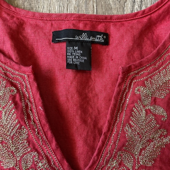 Willi Smoth Medium 100% Linen Coral & Gold Long Sleeve Women’s Blouse Side Zip - Picture 6 of 7